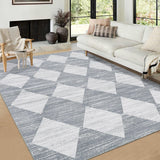 Garvee Washable Rugs 4x6 Distressed Living Room Rug Geometric Checkered Bedroom Rug Office Rug Neutral Soft Nursery Rug Modern Trellis Carpet Low Pile Farmhouse Floor Cover Grey Rug - Gray