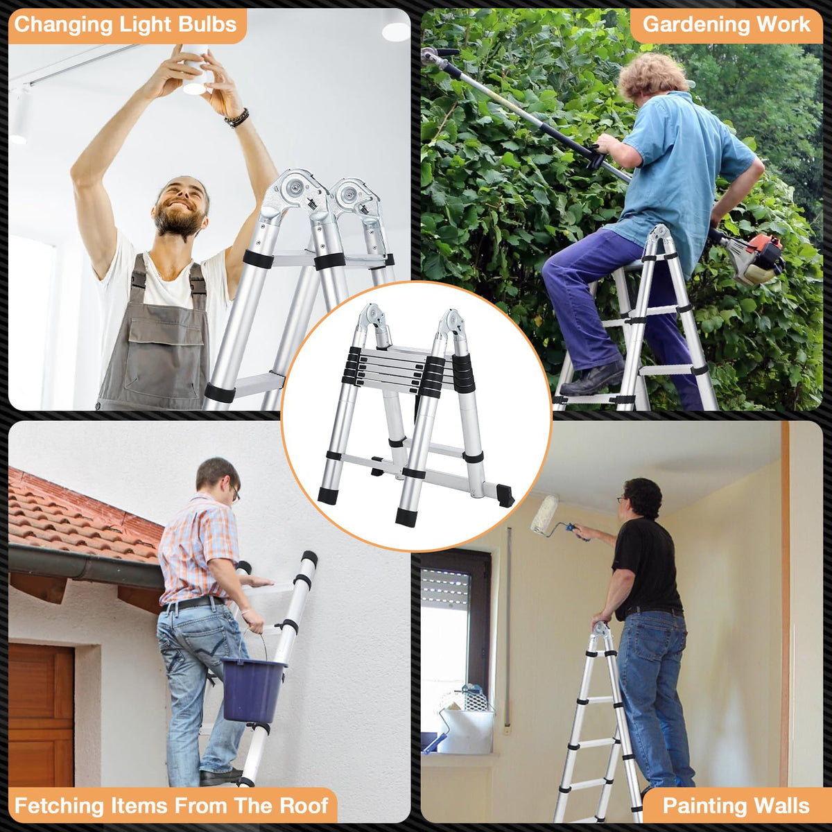 GARVEE telescoping ladder for changing light bulbs gardening roof access and painting walls