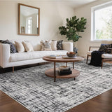 Garvee Modern Abstract Area Rug 8x10 Washable Low Pile Rug Non Slip Non Shedding Floor Carpet, Contemporary Distressed Gray Rug, Soft Foldable Thin Plaid Rug for Living Room, Bedroom - Gray