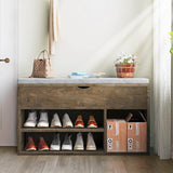 Garvee Storage Bench with Lift-up Storage Box and 2 Tiers Open Shoe Rack, Shoe Benches with Thickened Cushion for Bedroom, Hallway, Entryway in Brown - Brown