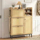 Garvee Shoe Cabinet with 3 Flip Drawers Slim Narrow Freestanding Shoe Storage Organizer Metal Legs for Entryway Hallway Foyer - Natural