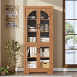 Garvee 70" Tall Kitchen Pantry Cabinet With 4 Arched Glass Doors, Adjustable Shelves, Walnut, Versatile Storage For Kitchen, Dining Room, Living Room, Bathroom, Walnut - Walnut