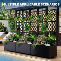 Garvee Mobile Black Galvanized Steel Raised Garden Bed with Trellis & Privacy Screen – Planter Box with Lockable Casters & Drainage Holes for Vegetables & Vines, Patio Deck or Yard – 71"X35"X16"