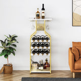 Garvee Metal Wine Rack Wine Bottle Holders Stands Freestanding Floor, Wine Storage Organizer Display Rack Table Wine Glass Rack for Bar Kitchen Dining Living Room, Small Spaces (Gold) - Gold