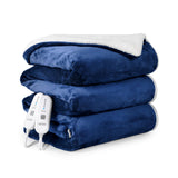 Garvee Electric Blanket King Size 90" x 100", Large Thickened Sherpa Heated Blanket King with Dual Control 5 Heating Levels & 10 Hours Auto Off, Machine Washable Fast Heating Blanket King Size, Blue - Navy blue