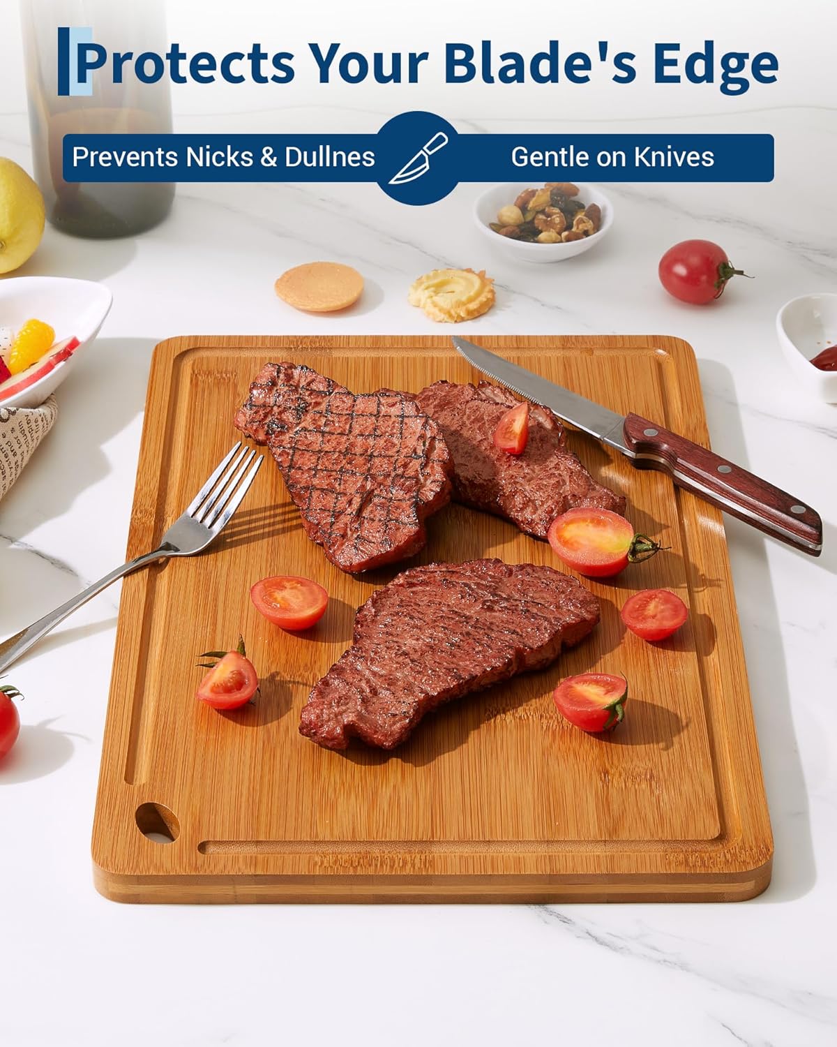 Garvee 3-Piece Deep Carbonized Bamboo Cutting Board Set with Holder – Multi-Size Butcher Block for Kitchen, Deep Juice Grooves, Built-in Handles, Chopping Boards for Vegetables, Fruit, meat and cheese board board (15x10, 12x8, 9x6 Inch) – Deep carbonized