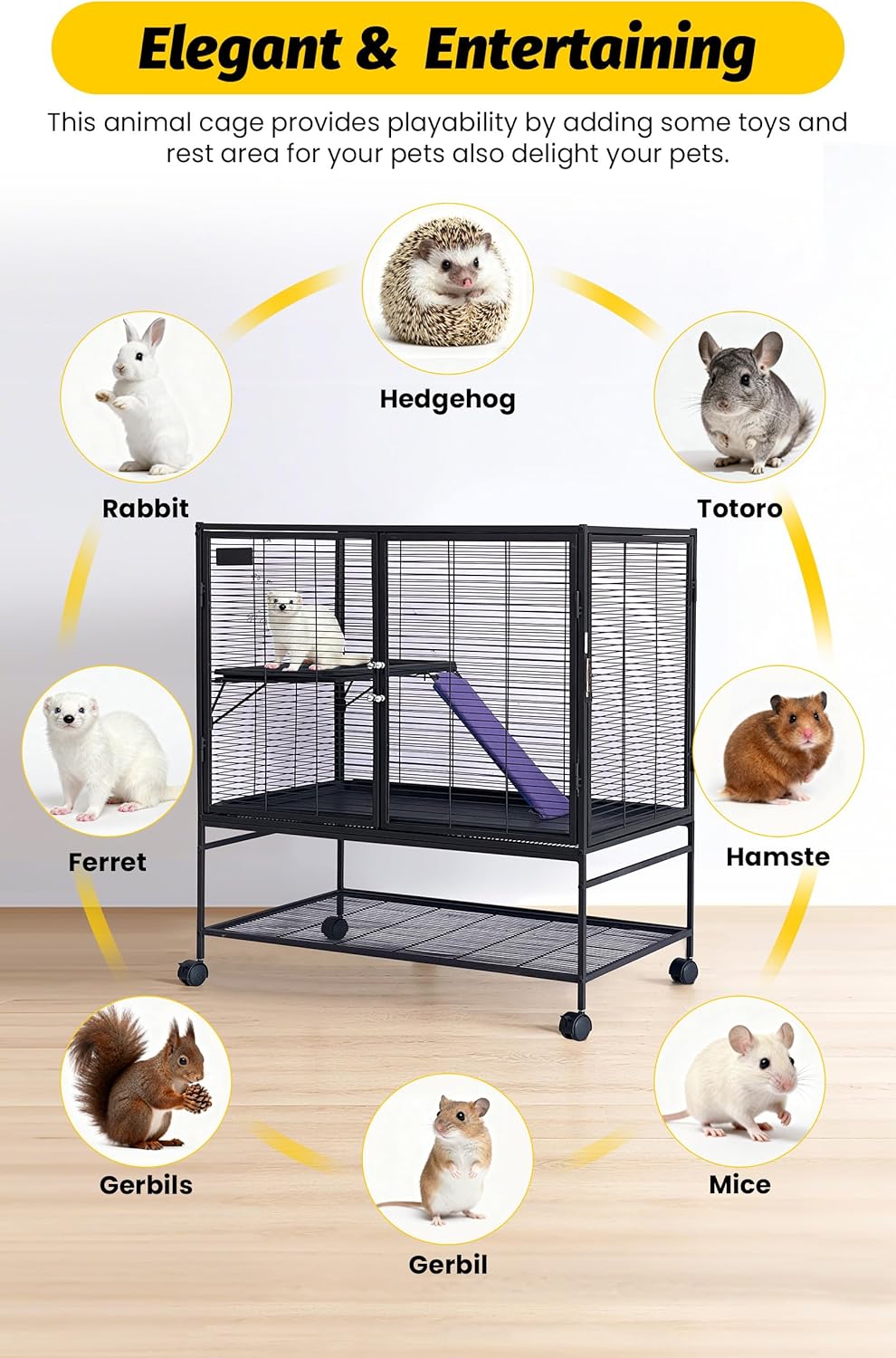 Garvee Metal Small Animal Cage, 39"H Multi-Level Ferret Cage for Small Animals - Large Hamster Cage with Removable Ramp, Removable Tray for Chinchilla, Rabbit, Guinea Pigs, Hedgehog, Gerbil