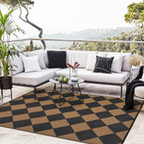 Garvee Outdoor Black & Brown 9x12 Rug Waterproof Reversible Outdoor Plastic Straw Rug with 4 Stakes & Portable Bag Boho Patio Rugs Carpet RV Mat Outside for Patio Camp Balcony Deck Picnic - Black & Brown