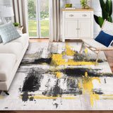 Garvee Modern Abstract Area Rug, 9x12 Machine Washable Non-Slip Accent Carpet, 9x12 Contemporary Art Ink Texture Rug, Soft Low-Pile Floor Carpet Rug for Kitchen Living Room Bedroom, Black Gold - Black Gold
