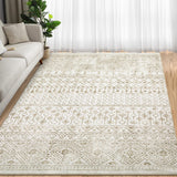 Garvee Washable Area Rug, Moroccan Farmhouse Neutral Geometric Stain Resistant Rug for Living Room Bedroom Low Pile Water Repellent Ultra Soft Faux Wool, Ivory & Taupe - Ivory & Taupe
