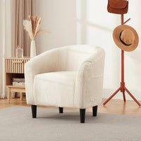 Garvee Accent Chair Corduroy Club Chair, Comfy Curved Armrest Upholstered Barrel Chair with Soft Padded Seat, U-Shaped Backrest for Living Room Bedroom Study Waiting Room, Beige