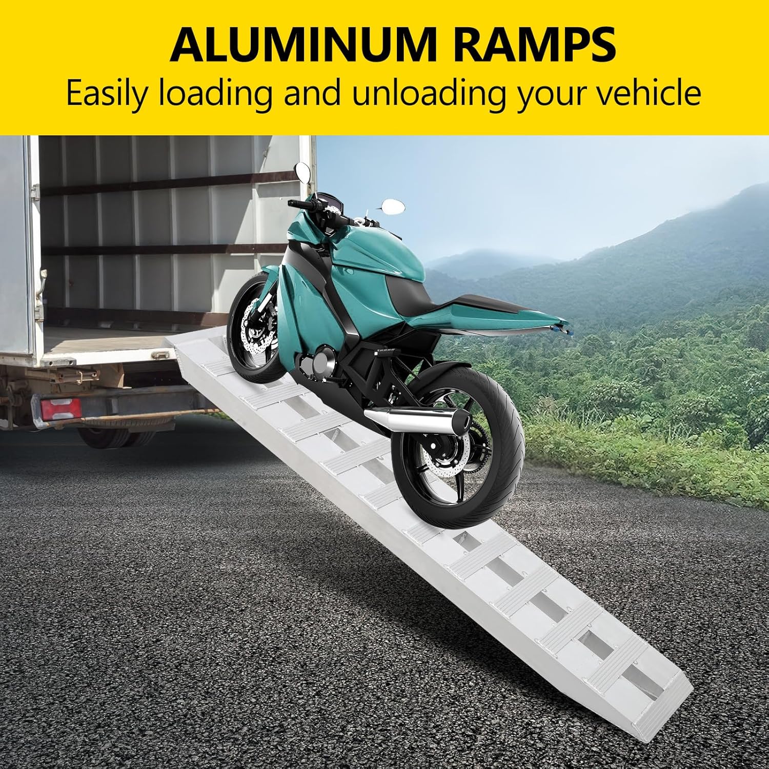 Garvee Aluminum Car Ramps 2-Pack Heavy-Duty Vehicle Ramps 6800 Lbs Capacity 72x15 in Silver