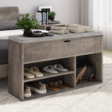 Garvee Shoe Storage Bench with 3 Cubes, Lift-up Storage, Cushion, Durable Particleboard, Sturdy Steel, for Hallway, Entryway - Grey - Gray