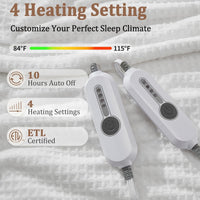 Garvee Electric Blanket King Size with Dual Control, Waffle Heated Blankets with ETL Certified, Soft Flannel, 4 Heat Levels, 10 Hours Auto Off, White, 90"x100"