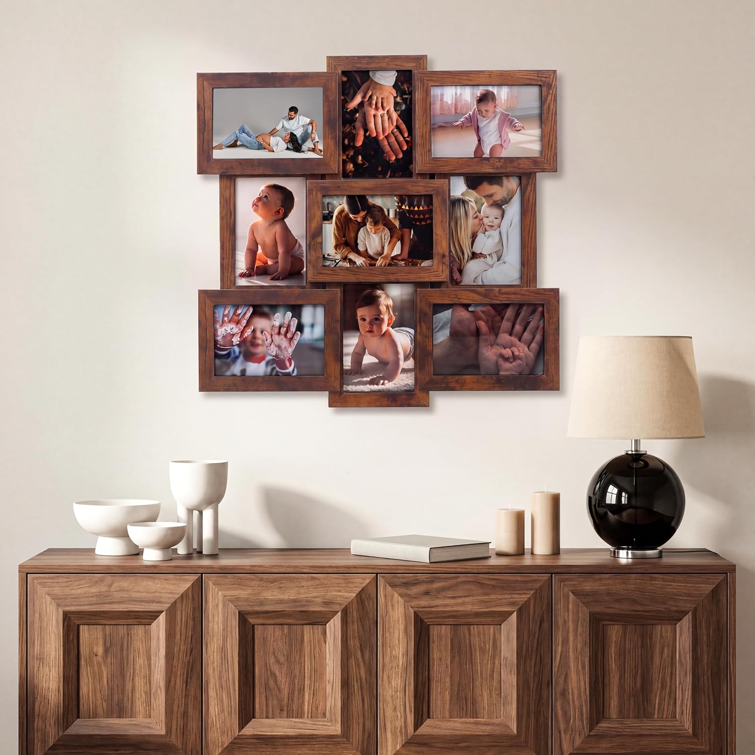 Garvee 9-Opening 4x6 Collage Picture Frame Set - Grid Multi Photo Wall Frame with Glass Front, MDF, Wall Mountable, Gallery Decor for Family & Wedding Photos - Fiery Sunset Clouds