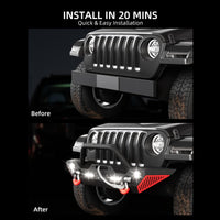 Garvee Front Bumper Compatible with 2018-2024 Jeep Wrangler JL/ 2020-2023 Jeep Gladiator JT, Off Road Bumper Paintable Armor W/Winch Plate & 4 LED Lights & D-rings
