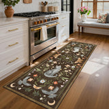 Garvee Mystic Cat Washable Runner Rug 2x6 Soft Non-Slip Synthetic Fiber Floral Design for Kitchen Hallway Entryway - Brown
