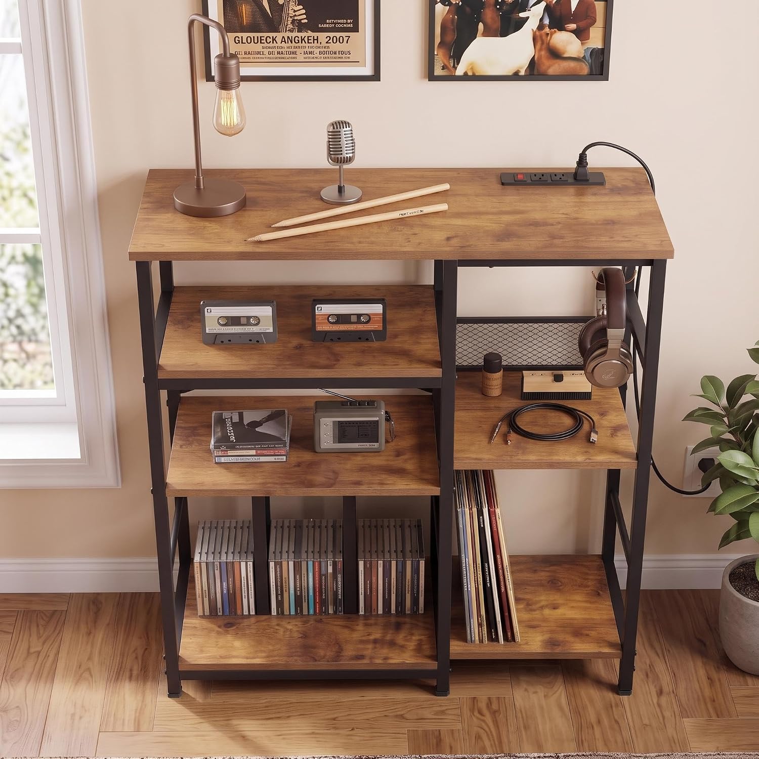 Garvee 4-Tier Record Player Stand & Media Console for Living Room - Holds 300+ Vinyl Records, Fits 7/10/12 in vinyl records - Color: Sunset Cloud