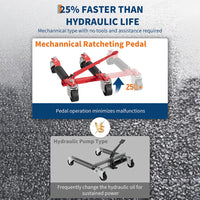 Garvee Car Wheel Dolly Jack Set of 2, Max 1500LBS Capacity, Mechanical Wheel Dolly with Ratcheting Foot Pedal, Vehicle Positioning Jack, Red, 12" Wheel Clearance