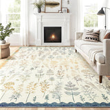 Garvee Washable 5x7 Rugs Floral Scalloped Area Rug for Living Room Bedroom Dining Table Beige Non-Slip Botanical Carpet - Beige