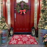Garvee Christmas Indoor Door mat Large Welcome Doormat Xmas Decorative Throw Indoor Outdoor Door Mat Washable Floor Mats for Bedroom Living Room Kitchen Nursery, 20" x 32" Red - Christmas Snow Red