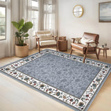 Garvee 6x9 Washable Vintage Floral Print Living Room Rug, Non Slip, Soft Faux Wool, Grey, Large Carpet for Bedroom, Dining Room, Nursery, Office - Gray