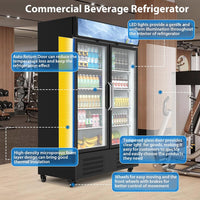 Garvee Commercial Refrigerator, Glass Door with LED Lighting - Upright Beverage Display Cooler for Home, Store, Gym, or Office, Featuring Double Swing Doors and 36.3 cu.ft
