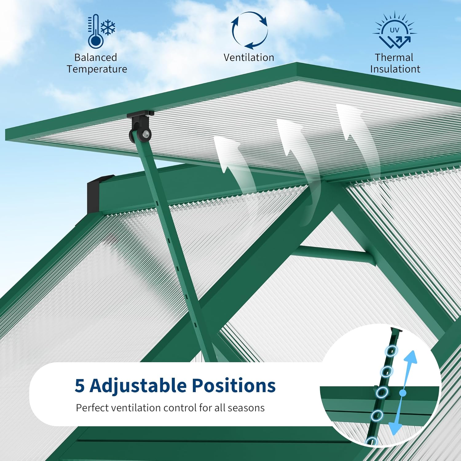 Garvee Heavy Duty 6x4 FT Walk-In Polycarbonate Greenhouse – Reinforced Aluminum Frame, Double Swing Doors, Quick Setup, Roof Ventilation – Ideal for Garden Plants and Year-Round Growing – Green