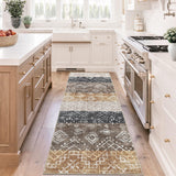 Garvee Boho Brown 2x6 Washable Runner Rug Non-Slip Tribal Throw Rug Stain Resistant Kitchen Runner Rugs Non-Skid Washable Hallway Runner, Geometric Print Distressed Rug for Entryway Bathroom - Brown