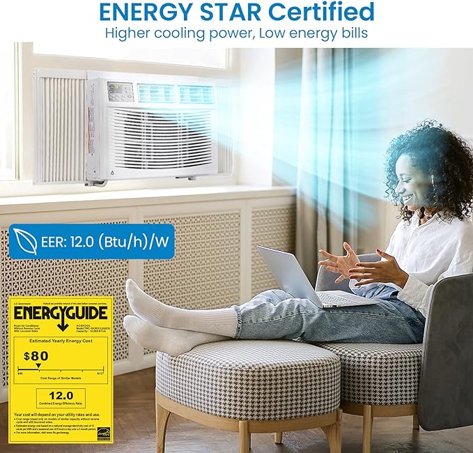 Garvee 10000 BTU Window Air Conditione , Window ac Air Units U Shaped Cools Up to 450 sq. ft., Open Window Flexibility, 6 Modes, Sleep Mode, Ultra Quiet, Energy Efficient, Window AC for Home