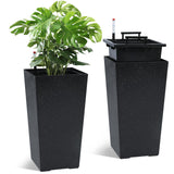 Garvee 21.6" Tall Rectangular Planters Set of 2 Large Modern Plant Pots with Drainage Holes＆Water Level Monitor＆Wheels Outdoor and Indoor for Patio, Porch, Living Room, or Home Office,Black and White Dots - Black