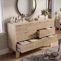 Garvee Modern Fluted 8-Drawer Dresser Chest - 47" Wide Wooden Storage Cabinet - Metal Handles, Versatile Organizer for Bedroom, Living Room, Entryway, Oak