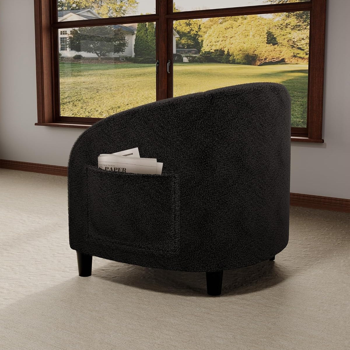 Garvee Accent Barrel Chair Boucle Club Chair with Sherpa Upholstery, Ergonomic Support, Durable Plastic Legs, Easy Assembly, for Living Room Bedroom, Black