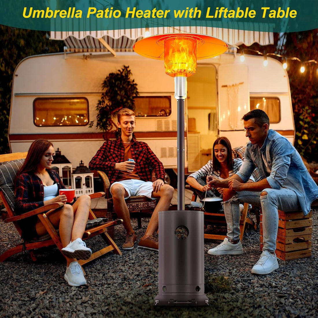 Garvee Patio Heater, 48,000 Btu Portable Heater With Patio Cover, Propane Outdoor Heaters for Patio, Backyard, Balcony With Wheels (Bronze)