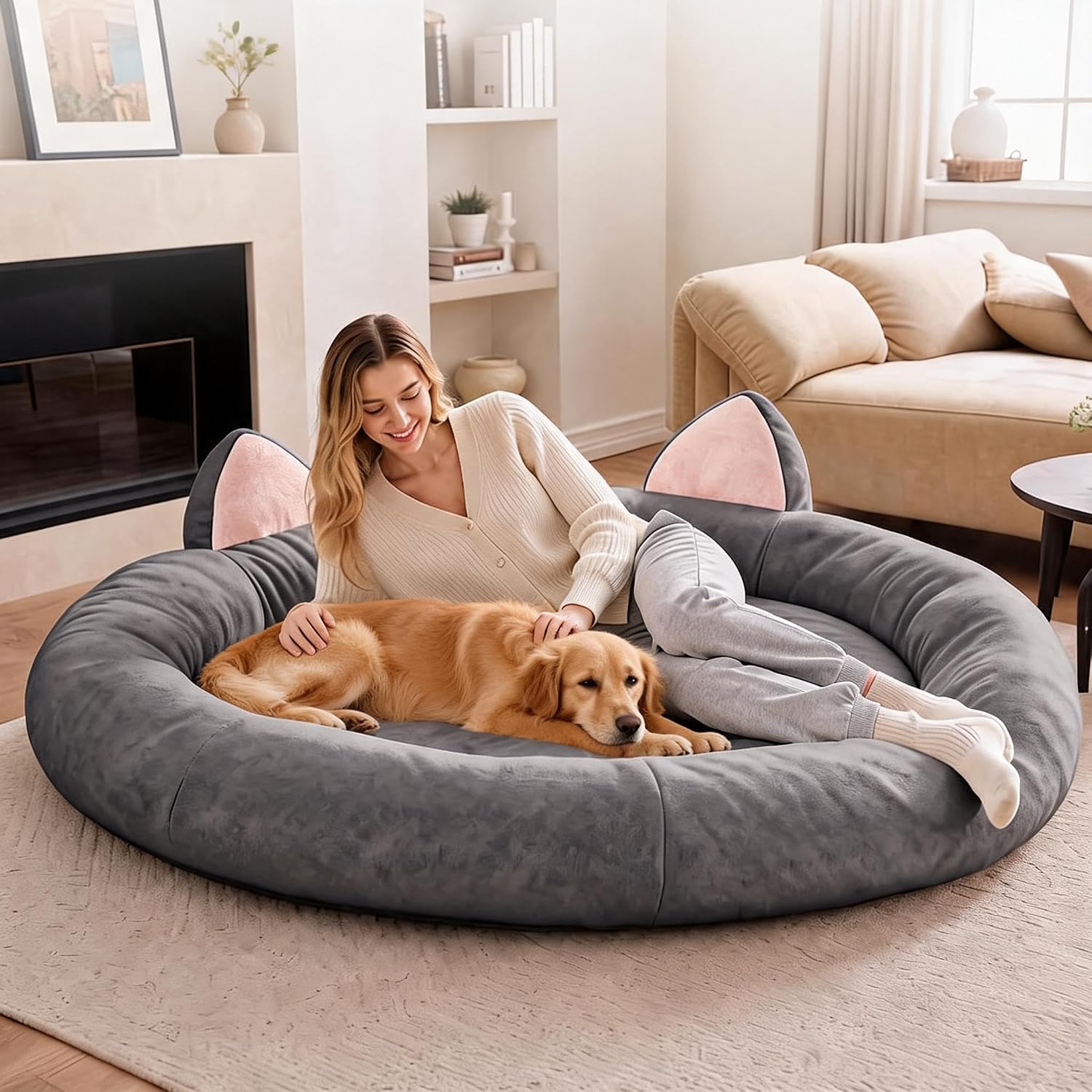 Garvee Extra Large Dog Bed for Indoor, Washable Round Fluffy Pet Bed for s/m/l Dogs and Cats
