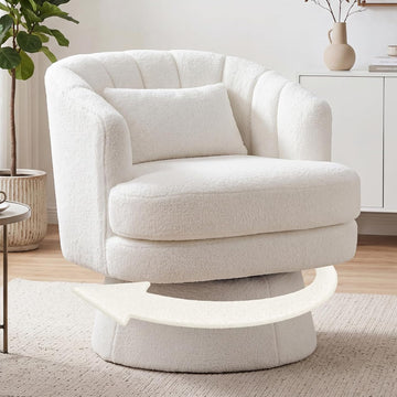 Garvee 360° Swivel Barrel Accent Chair with Lumbar Pillow, Soft Upholstered Single Armchair, Round Base for Living Room/Bedroom/Vanity - Lumbar pillow | Stuffed fur | Beige
