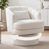 Garvee 360° Swivel Barrel Accent Chair with Lumbar Pillow, Soft Upholstered Single Armchair, Round Base for Living Room/Bedroom/Vanity - Lumbar pillow | Stuffed fur | Beige
