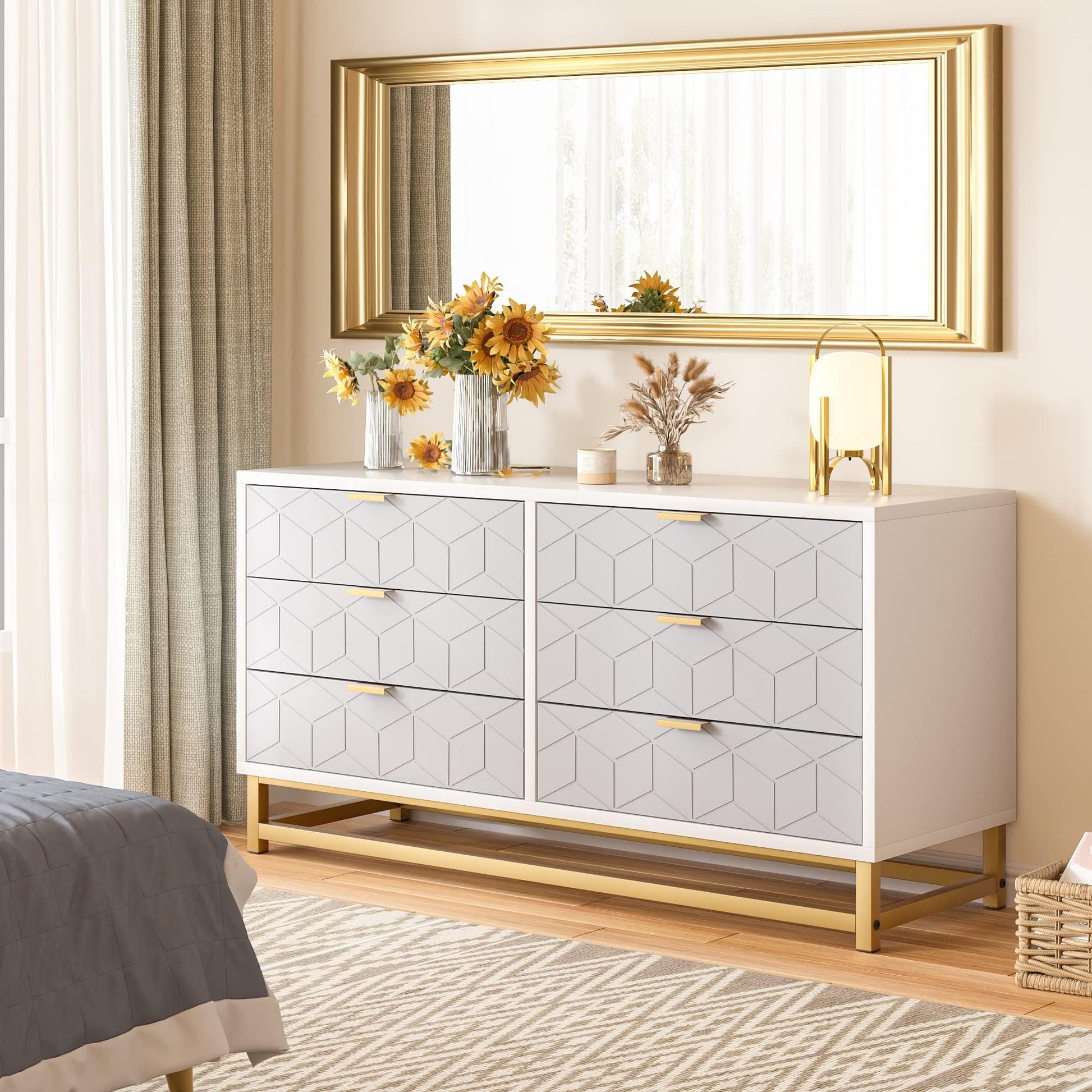 Garvee Grey 6 Drawer Dresser for Bedroom, Wood Chest of Drawers with Metal Legs, Modern Storage Dresser Chest Cabinet Organizer, Large Dresser for ... Garvee Grey 6 Drawer Dresser for Bedroom, Wood Chest of Drawers with Metal Legs, Modern Storage Dresser Chest Cabinet Organizer, Large Dresser for ...