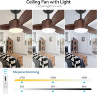 Garvee 52" Ceiling Fan with Light, Remote Control, 6-Speed, Quiet DC Motor, Dimmable 3CCT for Bedroom & Patio (Walnut)