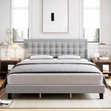 Garvee King Size Linen Upholstered Bed Frame + Adjustable Headboard & Strong Wooden Slats + Non-Slip, Noise-Free + Grey - Grey