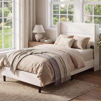 Garvee Twin Bed Frame with Wingback Headboard, Velvet Upholstered Platform Bedframe with Sturdy Wooden Slats Support Twin Size, No Box Spring Needed, Easy Assembly, White