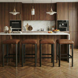 Garvee 24" Counter Height Bar Stools Set of 4, PU Leather, Modern Metal Frame, Kitchen Island, Brown - Brown