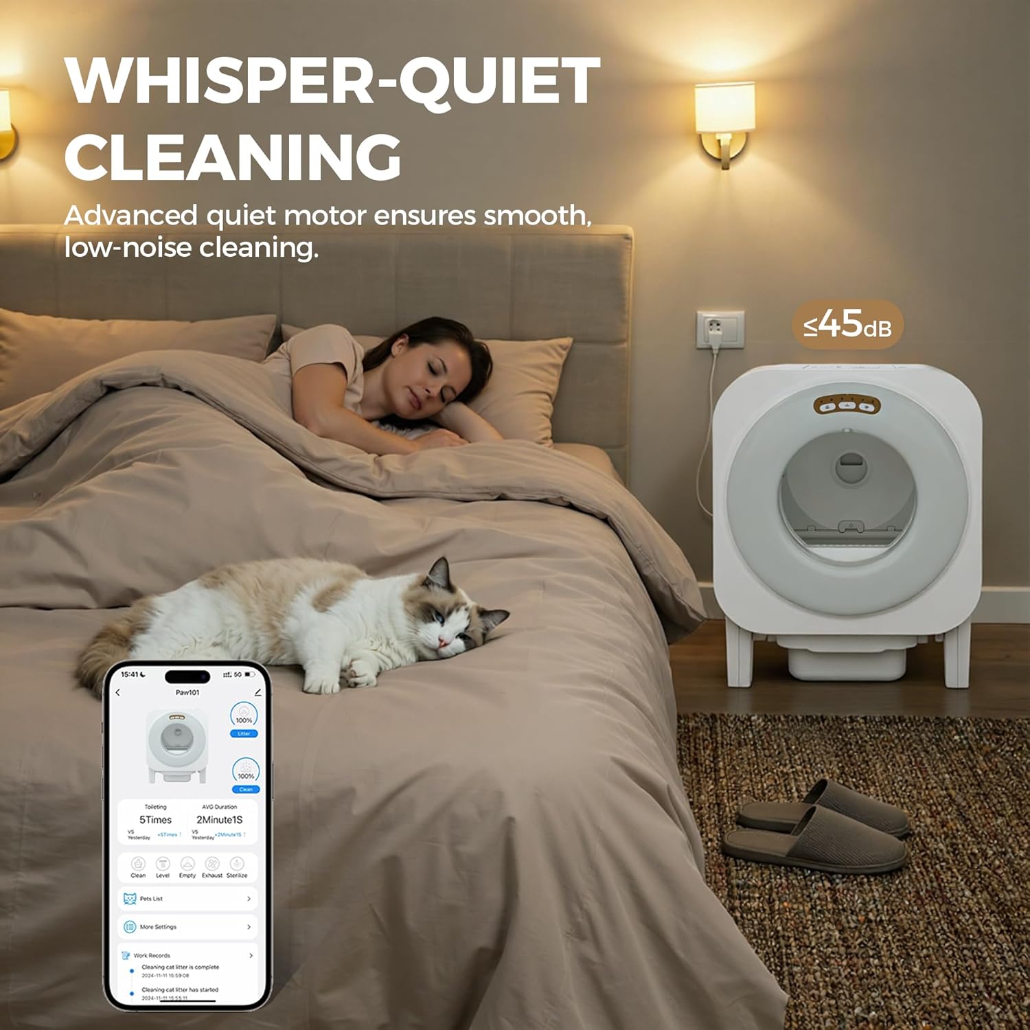 Garvee Automatic Cat Litter Box, 68L Self Cleaning Litter Box with APP Control, Dual Safety Protection and Odor Removal for Multiple Cats, White