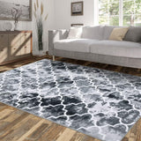 Garvee Washable Moroccan Area Rug 5x7 Ultra-Thin Geometric Non-Slip Distressed Low-Pile Indoor Carpet for Bedroom Living Room - Gray