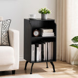 Garvee End Table with 3-Tier Storage Space, Vintage Side Table with Curved Edge and 4 Solid Metal Legs for Living Room, Bedroom and Couch - Black