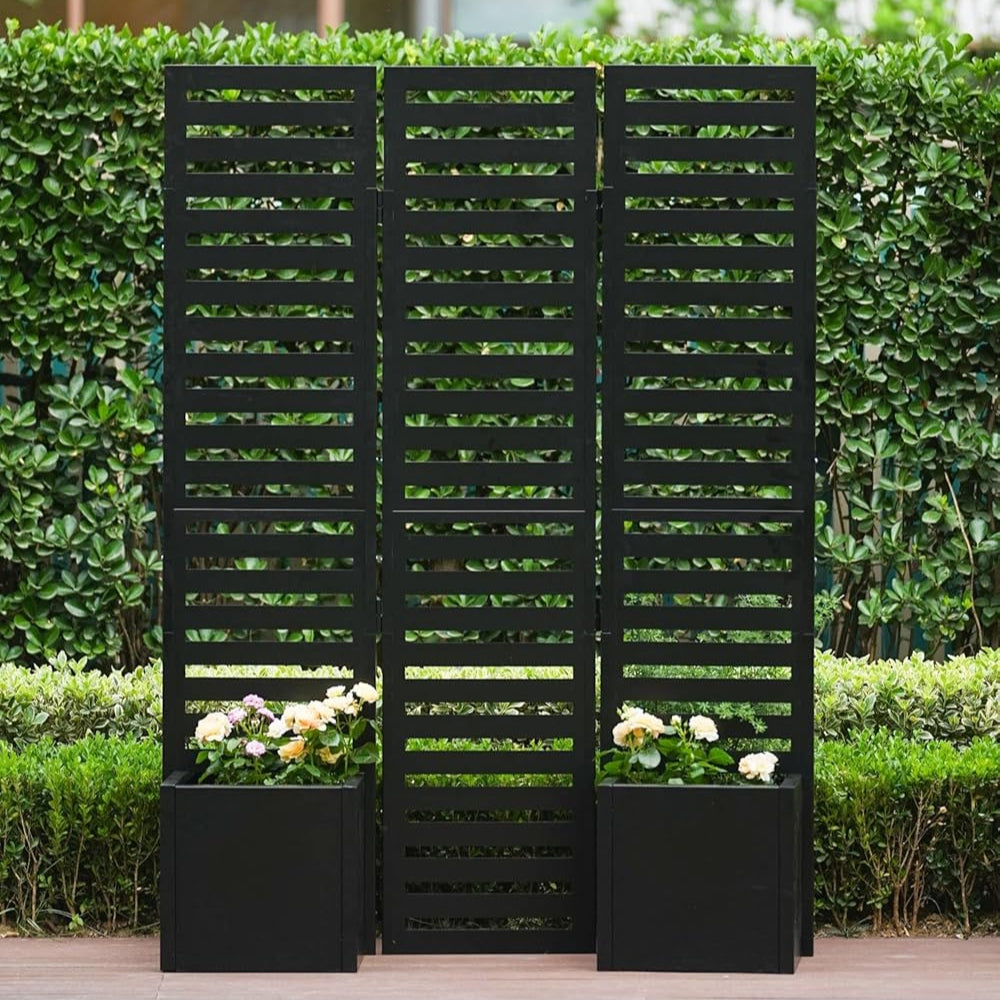 Garvee 52x70x28 Privacy Screen Metal Garden Fence Panel with Planter Box, 3-Panel Freestanding Divider, Self-Draining Raised Beds, Durable Metal, Outdoor Patio Deck Yard