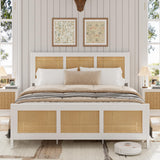 Garvee Full Size Rattan Bed Frame with Headboard, White Boho Cane Platform Bed Frame with Strong Metal Slat, Noise Free, No Box Spring Needed - White