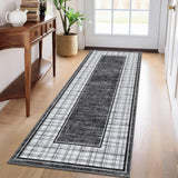 Garvee Washable Runner Rugs 2x6 Checkered Bathroom Rug Non Slip Ultra-Thin Soft Grey - Gray