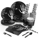 Garvee 200 pcs Christmas Elk Tableware Set for Xmas Party Supplies, Disposable Paper Plate Set with Plates Cups Napkins Straws Spoons Forks Knives, Xmas Theme Party Decoration, Service for 24 Guests - Elk Christmas Set