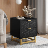 Garvee Black 4 Drawer Dresser, Large Dresser for Bedroom, Wood Dresser with 3 Large Drawers, Modern Dressers with Gold Metal Handles for Living Room, Hallway, Entryway - Black